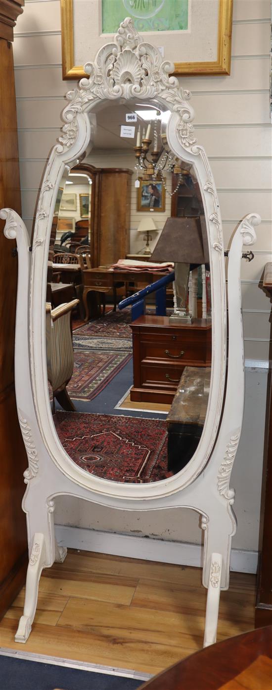 A Louis XV style white painted cheval mirror H.196cm